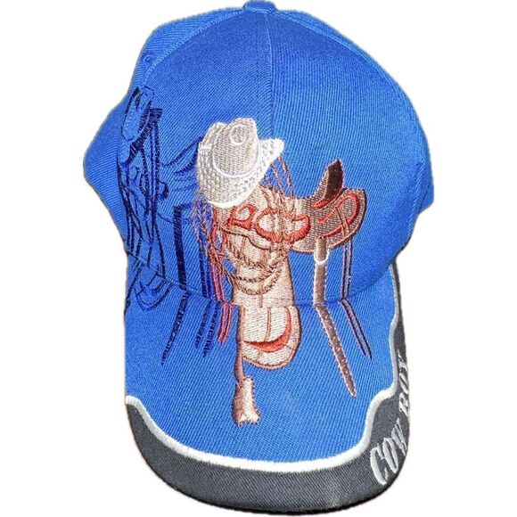 Blue Cowboy Baseball Cap Hat Adjustable Strap Back OS Fits Most Boots‎ Western - Picture 1 of 5